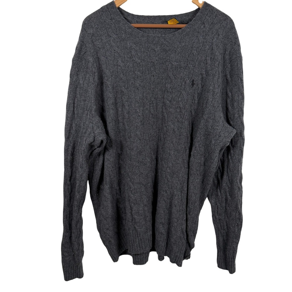 Polo Ralph Lauren Cable Knit Sweater Mens XLT Grey Excellent Wool Cashmere Blend